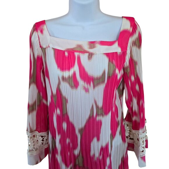 Pleated Floral Top Crochet Details & 3/4 Sleeves boho hippie core fairycore - Picture 4 of 6